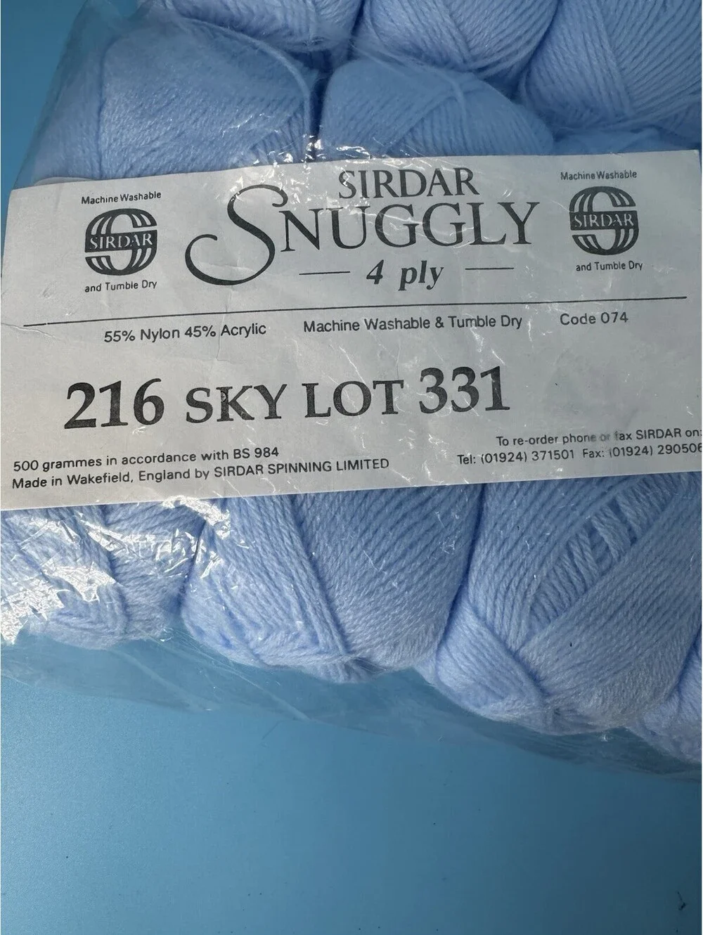 10 Sirdar Snuggly 4 Ply Yarn Skeins Sky Blue 216 Lot 331 500g Sealed Pack